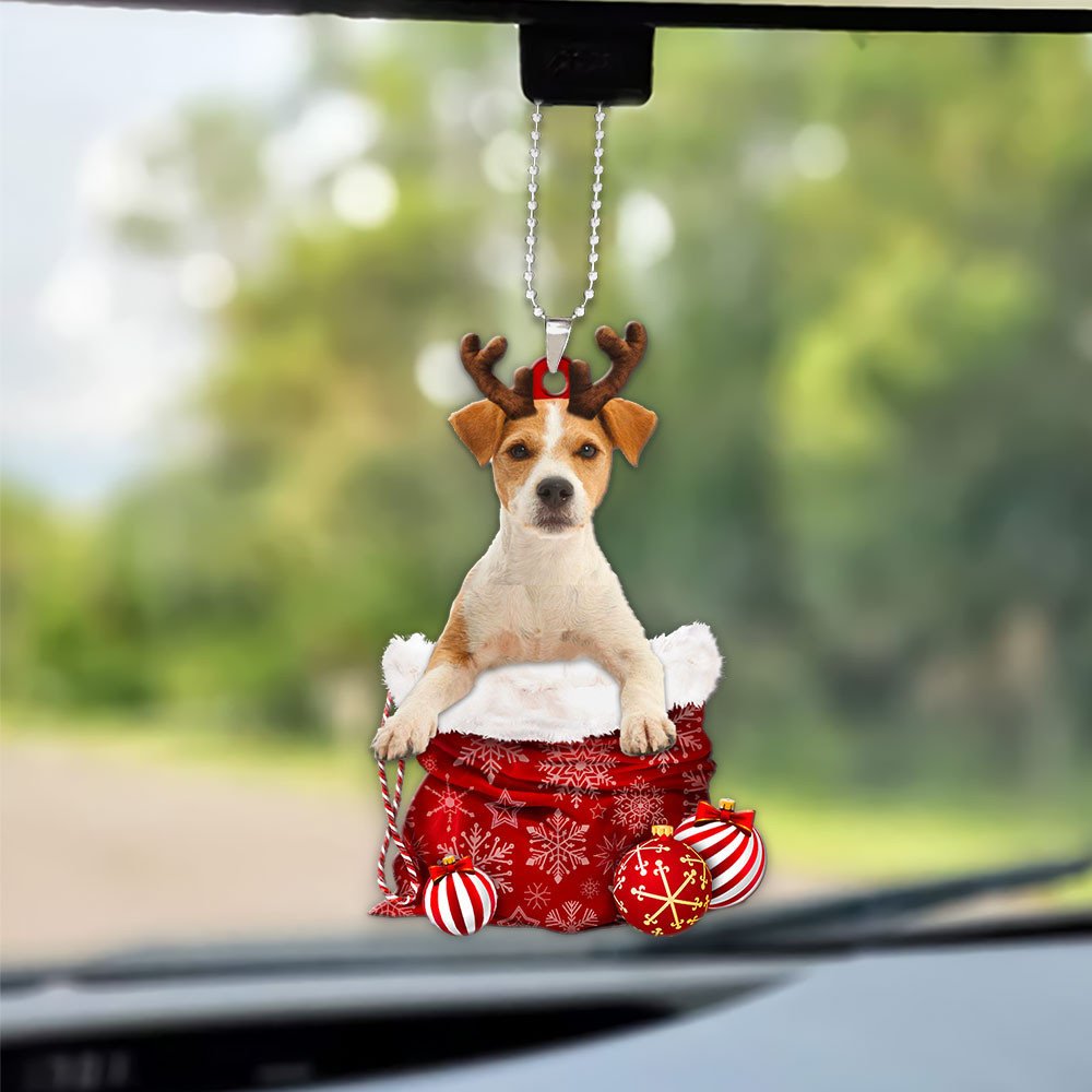 Jack Russell Terrier In Snow Pocket Christmas Car Hanging Ornament Lasfour Ornaments OO1224