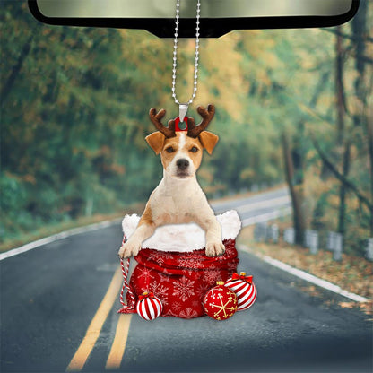 Jack Russell Terrier In Snow Pocket Christmas Car Hanging Ornament Lasfour Ornaments OO1224