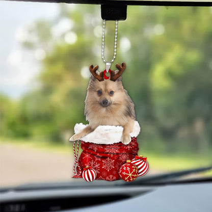 Keeshound In Snow Pocket Christmas Car Hanging Ornament Lasfour Ornaments OO1226