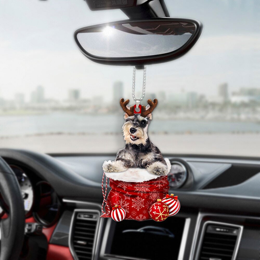 Miniature Schnauzer In Snow Pocket Christmas Car Hanging Ornament Lasfour Ornaments OO1231