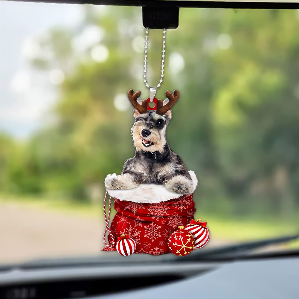 Miniature Schnauzer In Snow Pocket Christmas Car Hanging Ornament Lasfour Ornaments OO1231