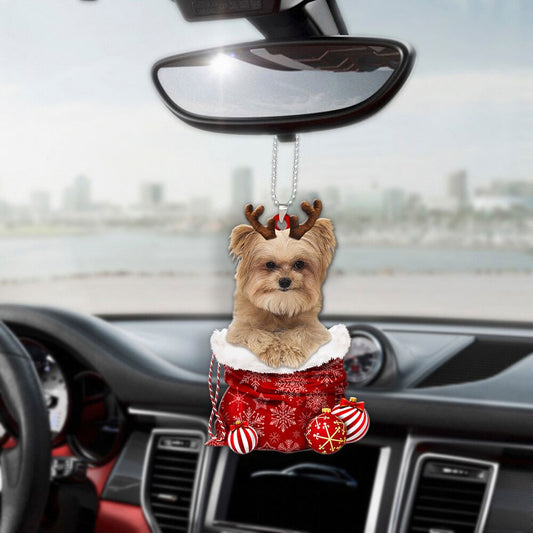 Morkie In Snow Pocket Christmas Car Hanging Ornament Lasfour Ornaments OO1232