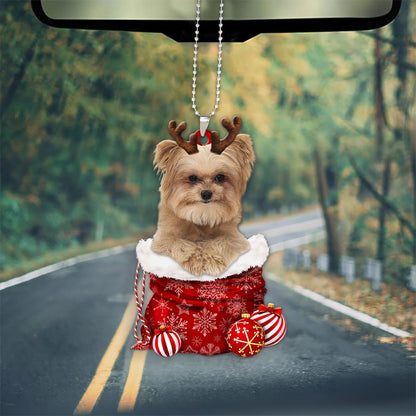 Morkie In Snow Pocket Christmas Car Hanging Ornament Lasfour Ornaments OO1232