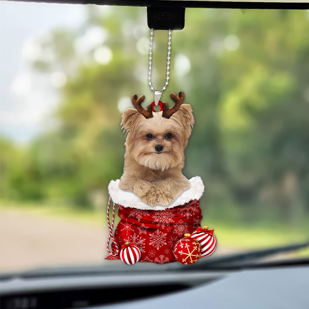 Morkie In Snow Pocket Christmas Car Hanging Ornament Lasfour Ornaments OO1232