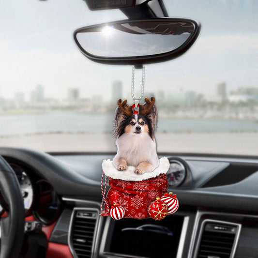 Papillon Dog In Snow Pocket Christmas Car Hanging Ornament Lasfour Ornaments OO1234