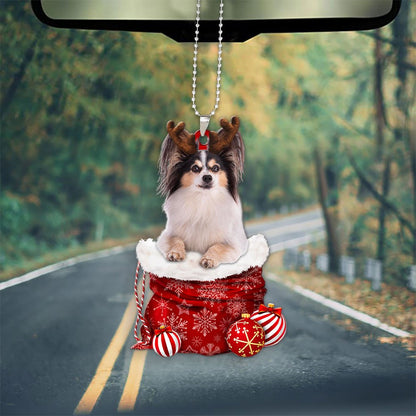 Papillon Dog In Snow Pocket Christmas Car Hanging Ornament Lasfour Ornaments OO1234