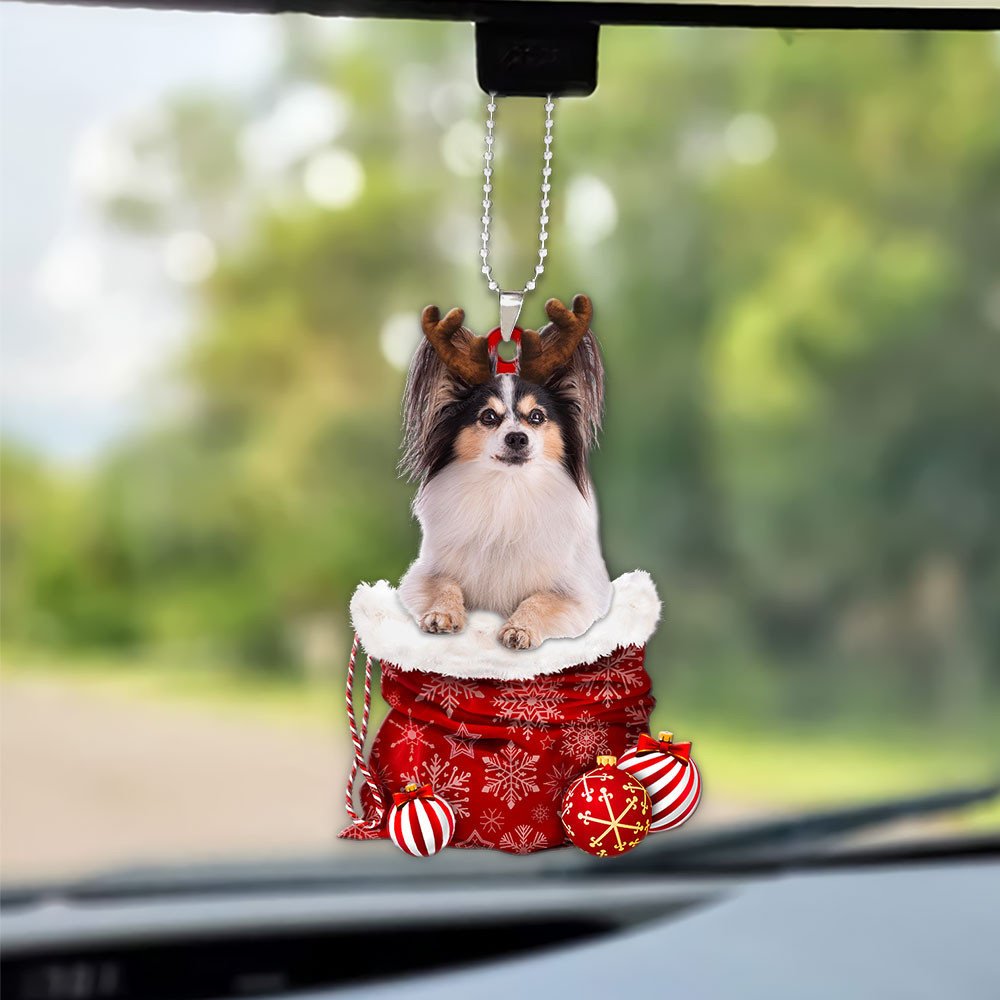 Papillon Dog In Snow Pocket Christmas Car Hanging Ornament Lasfour Ornaments OO1234