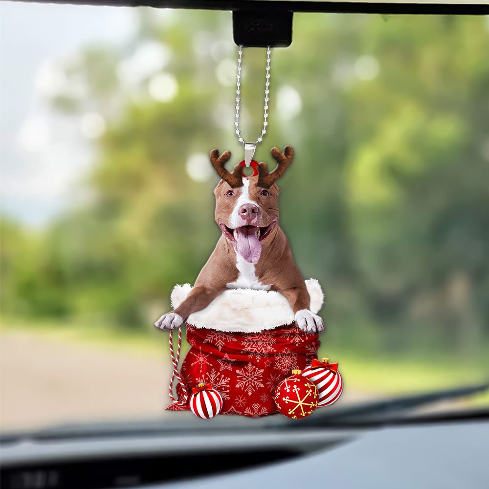 Pitbull In Snow Pocket Christmas Car Hanging Ornament Lasfour Ornaments OO1238