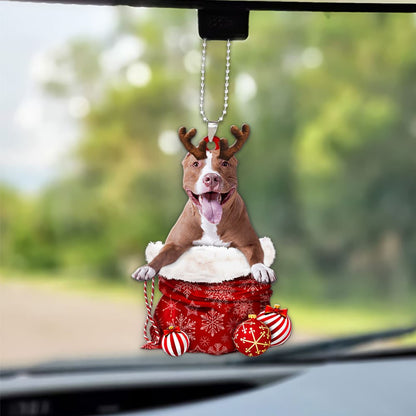 Pitbull In Snow Pocket Christmas Car Hanging Ornament Lasfour Ornaments OO1238