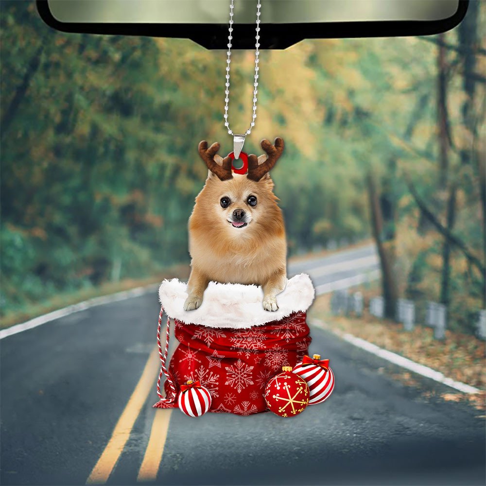 Pomeranian In Snow Pocket Christmas Car Hanging Ornament Lasfour Ornaments OO1239