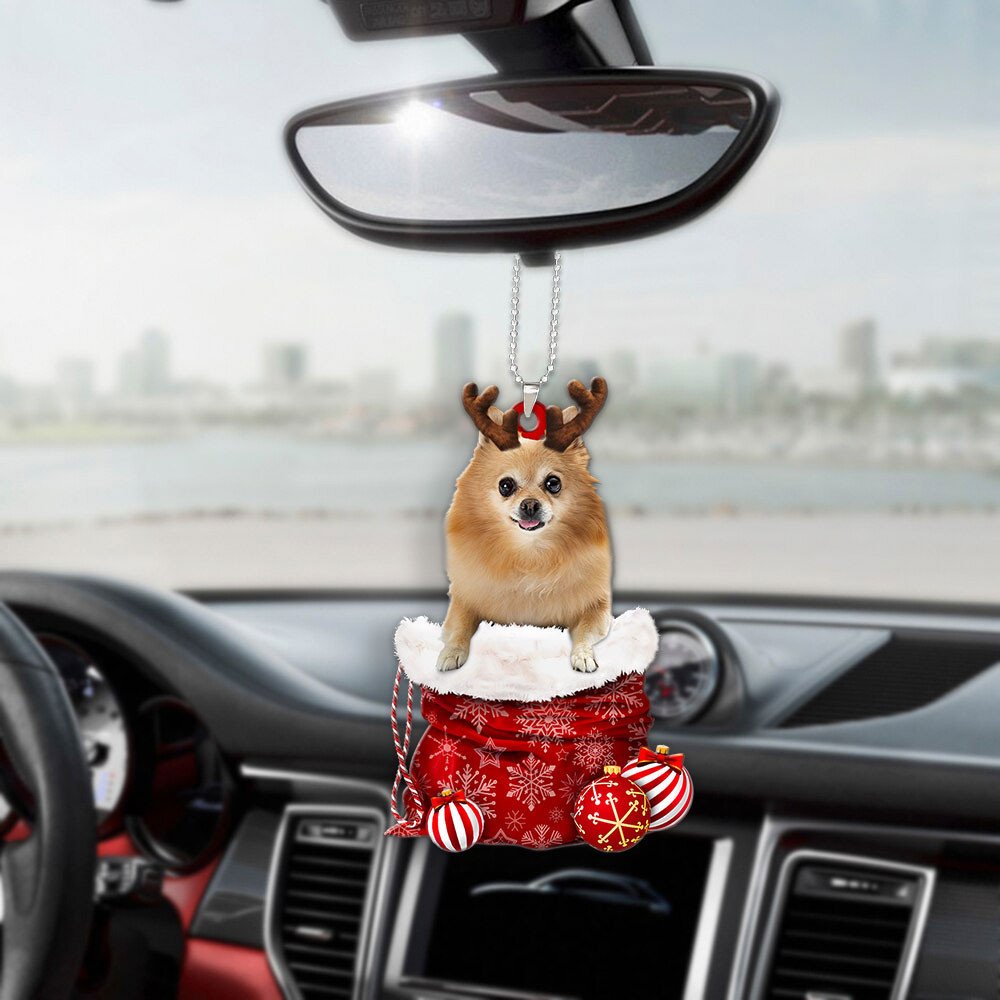 Pomeranian In Snow Pocket Christmas Car Hanging Ornament Lasfour Ornaments OO1239