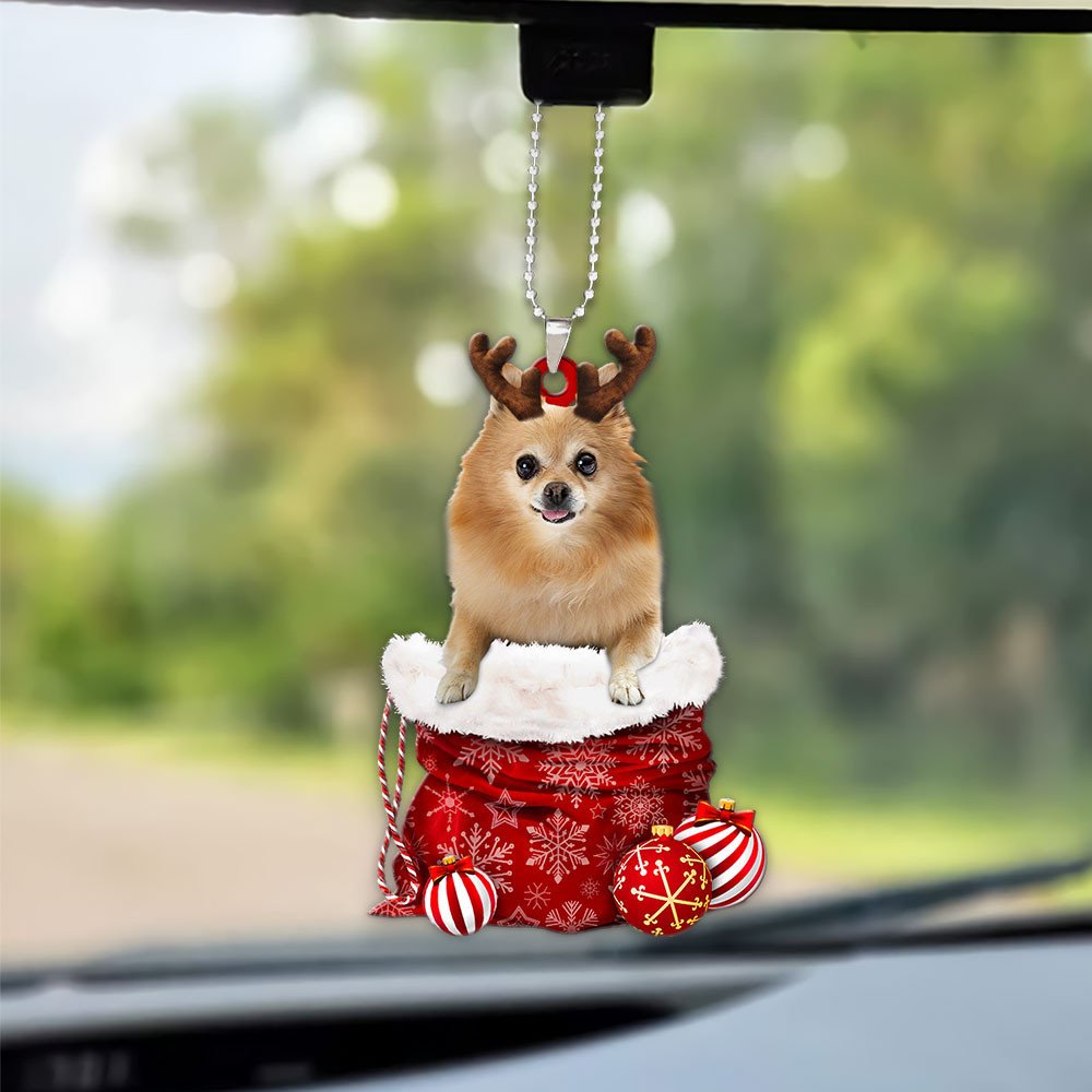 Pomeranian In Snow Pocket Christmas Car Hanging Ornament Lasfour Ornaments OO1239