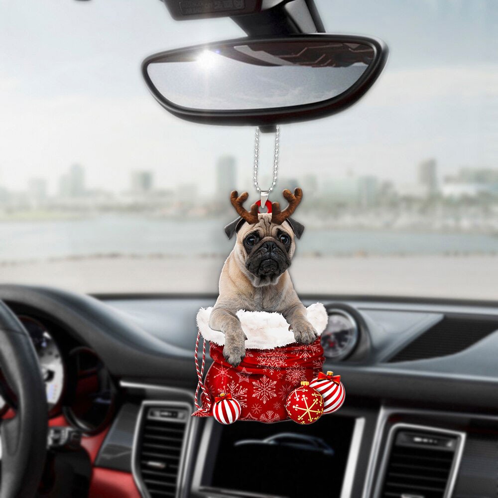 Pug In Snow Pocket Christmas Car Hanging Ornament Lasfour Ornaments OO1241