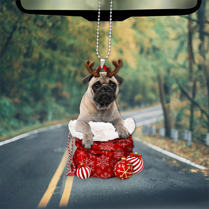 Pug In Snow Pocket Christmas Car Hanging Ornament Lasfour Ornaments OO1241