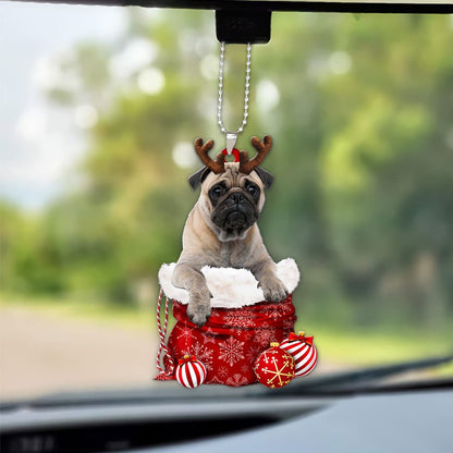 Pug In Snow Pocket Christmas Car Hanging Ornament Lasfour Ornaments OO1241