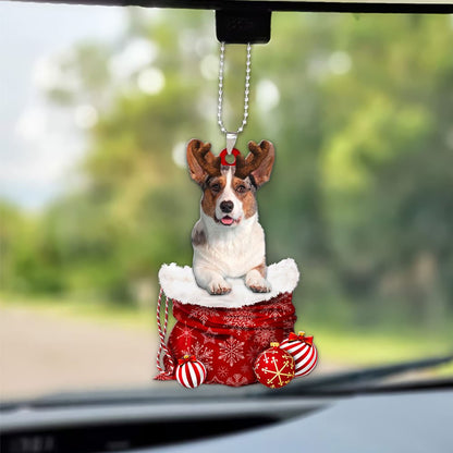 Pembroke Welsh Corgi In Snow Pocket Christmas Car Hanging Ornament Lasfour Ornaments OO1236