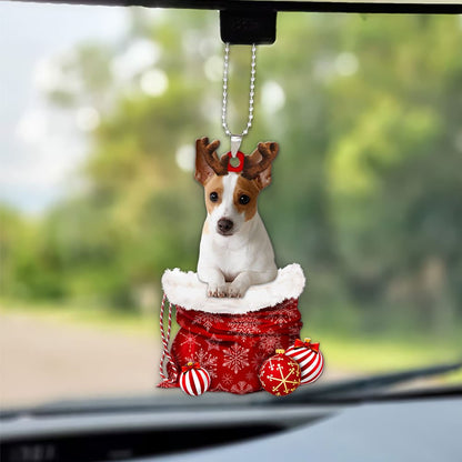 Rat Terrier In Snow Pocket Christmas Car Hanging Ornament Lasfour Ornaments OO1243