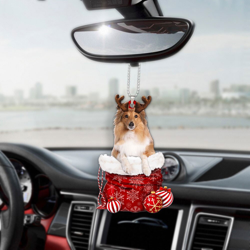 Rough Collie In Snow Pocket Christmas Car Hanging Ornament Lasfour Ornaments OO1246