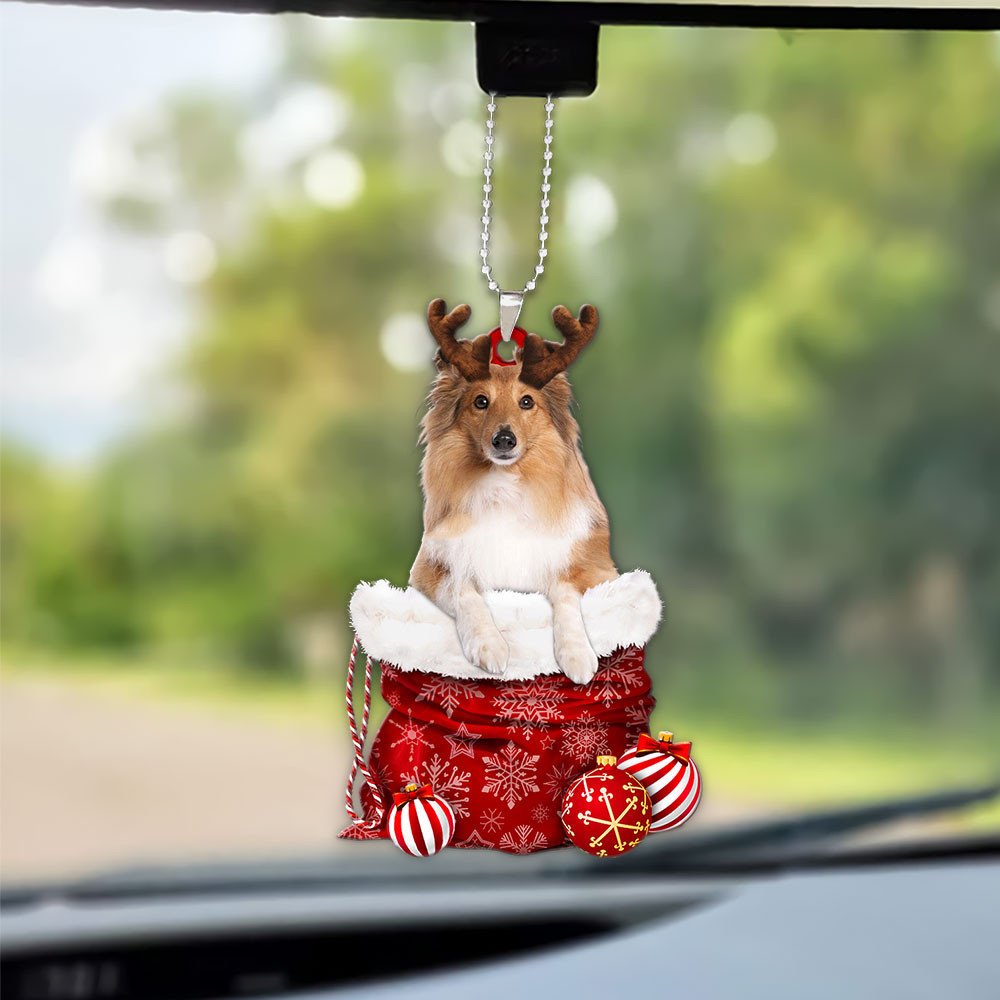 Rough Collie In Snow Pocket Christmas Car Hanging Ornament Lasfour Ornaments OO1246