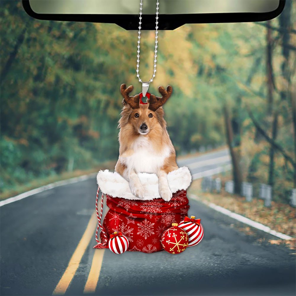 Rough Collie In Snow Pocket Christmas Car Hanging Ornament Lasfour Ornaments OO1246