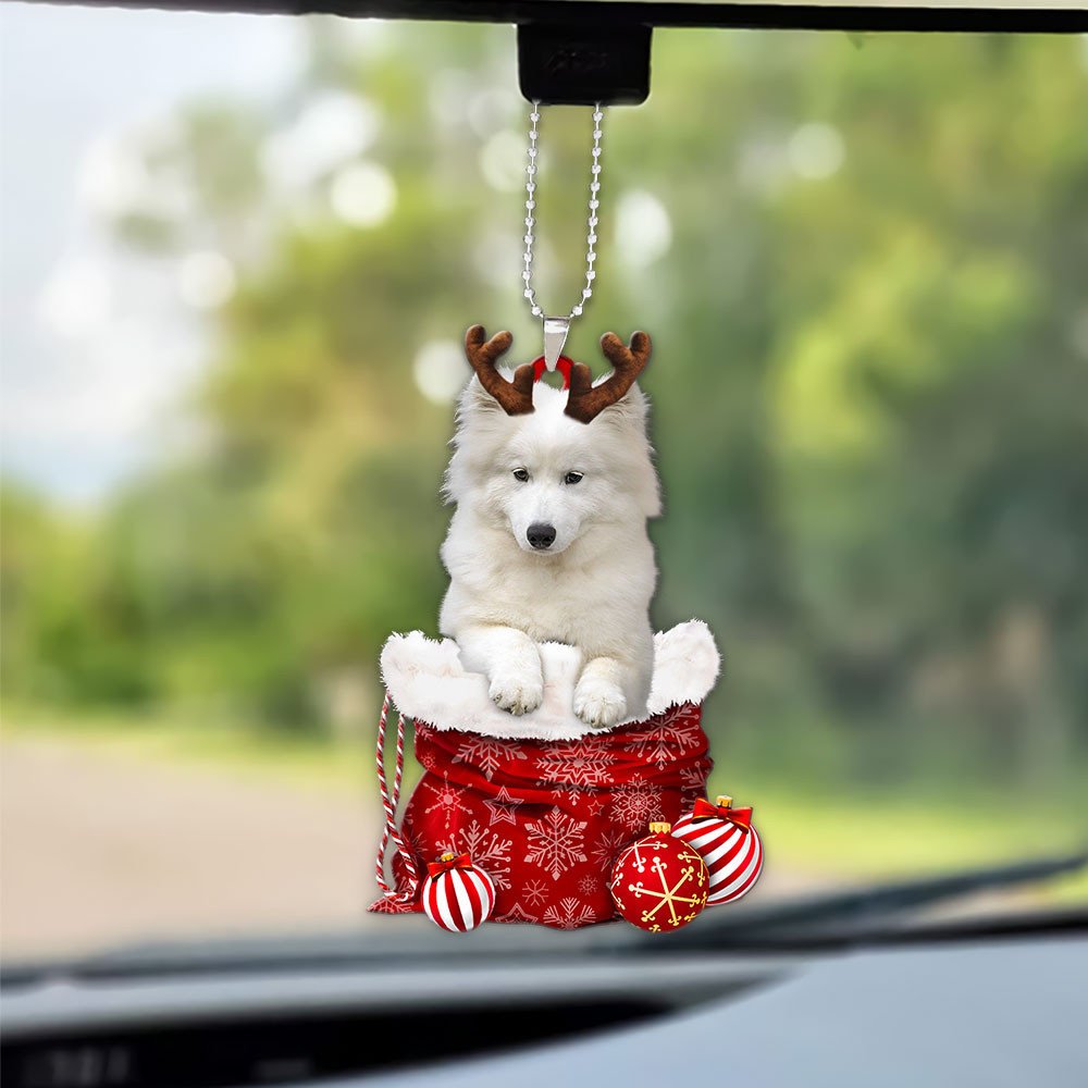 Samoyed In Snow Pocket Christmas Car Hanging Ornament Lasfour Ornaments OO1247