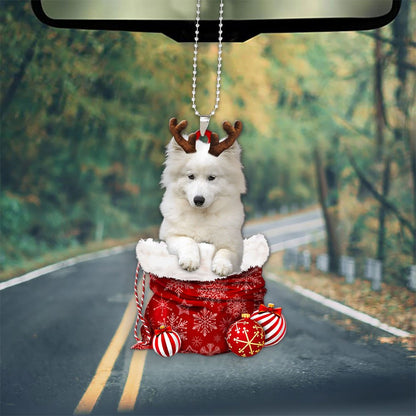 Samoyed In Snow Pocket Christmas Car Hanging Ornament Lasfour Ornaments OO1247