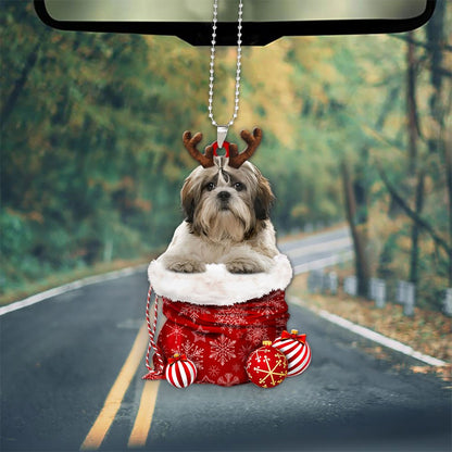 Shih Tzu In Snow Pocket Christmas Car Hanging Ornament Lasfour Ornaments OO1252