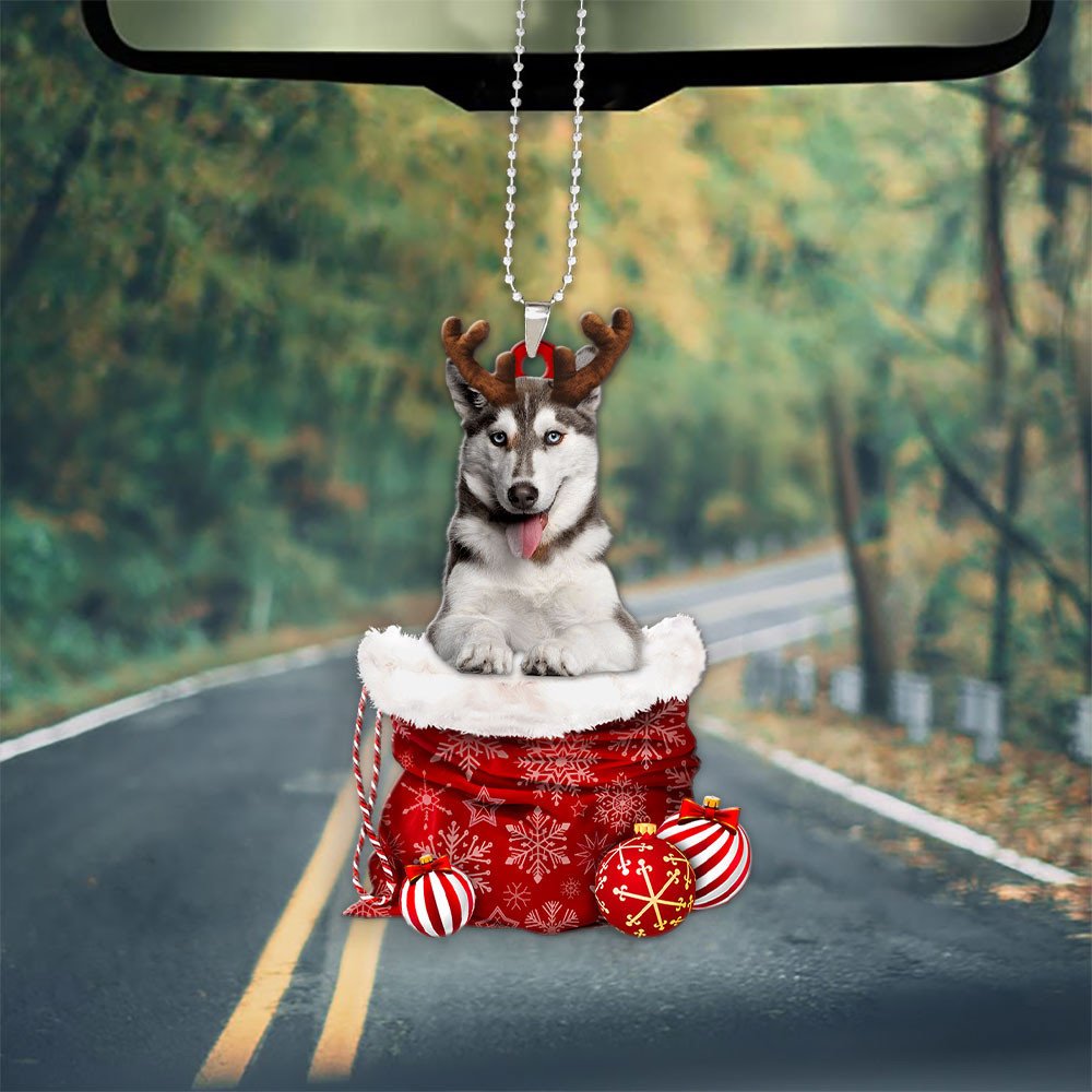 Siberian Husky In Snow Pocket Christmas Car Hanging Ornament Lasfour Ornaments OO1253