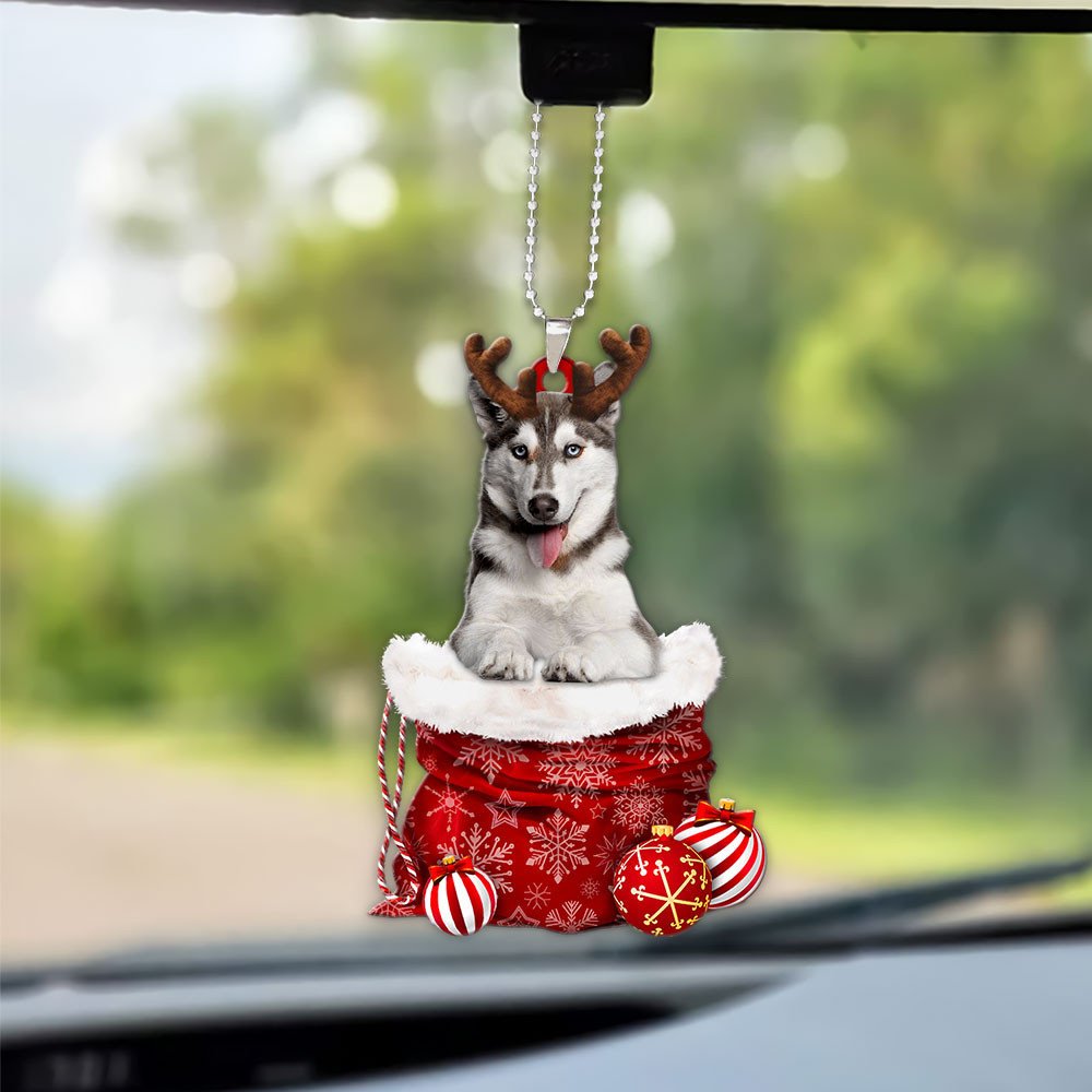 Siberian Husky In Snow Pocket Christmas Car Hanging Ornament Lasfour Ornaments OO1253