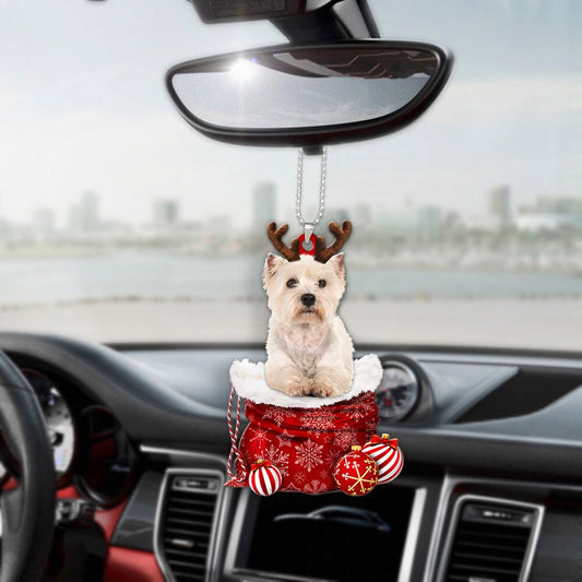 West Highland White Terrier In Snow Pocket Christmas Car Hanging Ornament Lasfour Ornaments OO1256