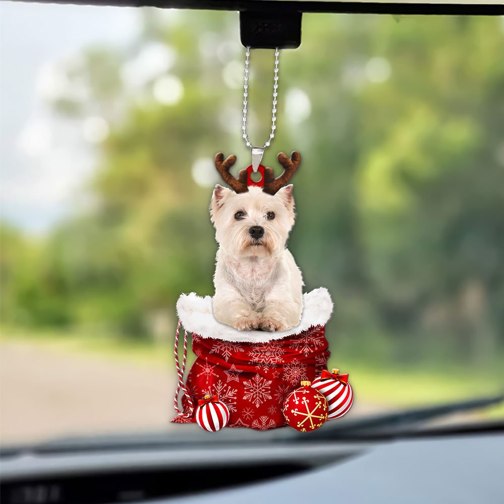 West Highland White Terrier In Snow Pocket Christmas Car Hanging Ornament Lasfour Ornaments OO1256