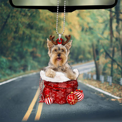 Yorkshire Terrier In Snow Pocket Christmas Car Hanging Ornament Lasfour Ornaments OO1258