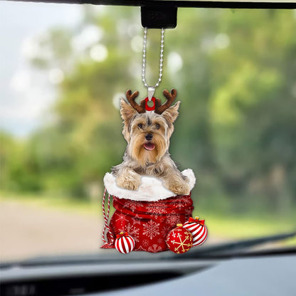 Yorkshire Terrier In Snow Pocket Christmas Car Hanging Ornament Lasfour Ornaments OO1258