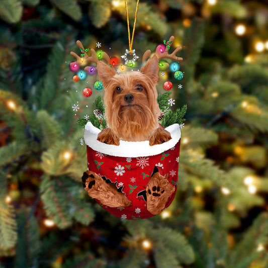 Silky Terrier In Snow Pocket Christmas Ornament Flat Acrylic Dog Ornament SO1232