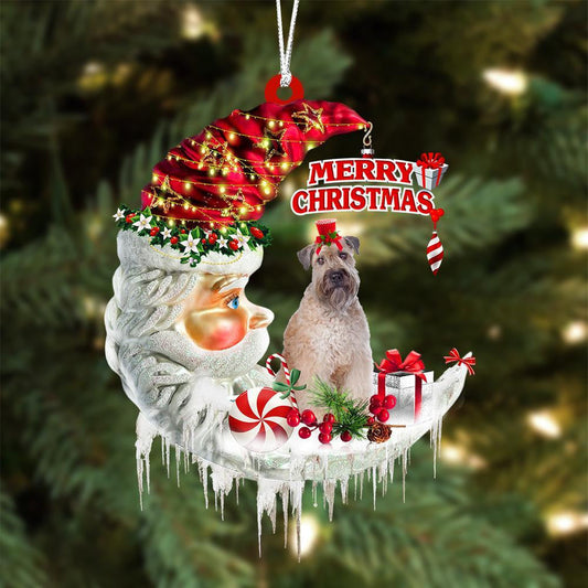 Wheaten Terrier On The Moon Merry Christmas Hanging Ornament Flat Acrylic Dog Ornament OO2101