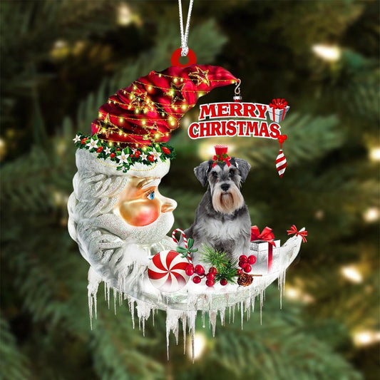 Schnauzer On The Moon Merry Christmas Hanging Ornament Flat Acrylic Dog Ornament OO2099