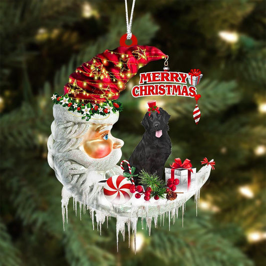 Flat Coat Retriever On The Moon Merry Christmas Hanging Ornament Flat Acrylic Dog Ornament OO2098