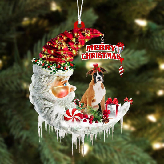 Boxer On The Moon Merry Christmas Hanging Ornament Flat Acrylic Dog Ornament OO2091