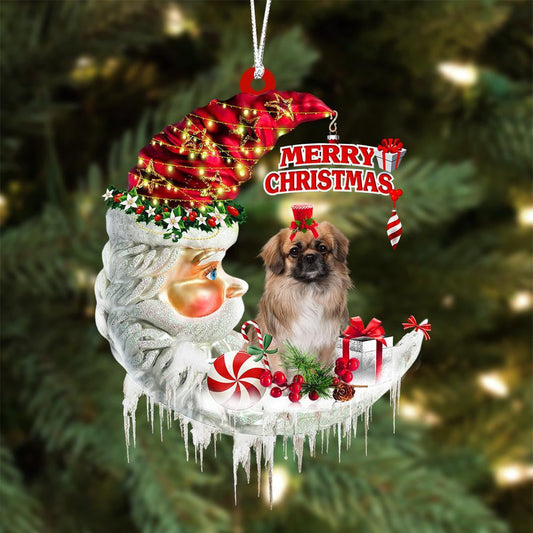 Pekingese On The Moon Merry Christmas Hanging Ornament Flat Acrylic Dog Ornament OO2090