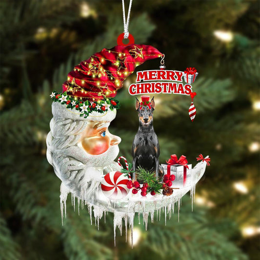 Doberman On The Moon Merry Christmas Hanging Ornament Flat Acrylic Dog Ornament OO2089