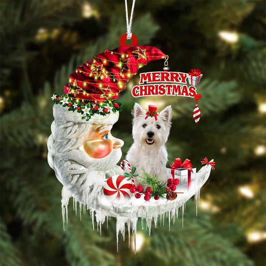 West Highland White Terrier On The Moon Merry Christmas Hanging Ornament Flat Acrylic Dog Ornament OO2088