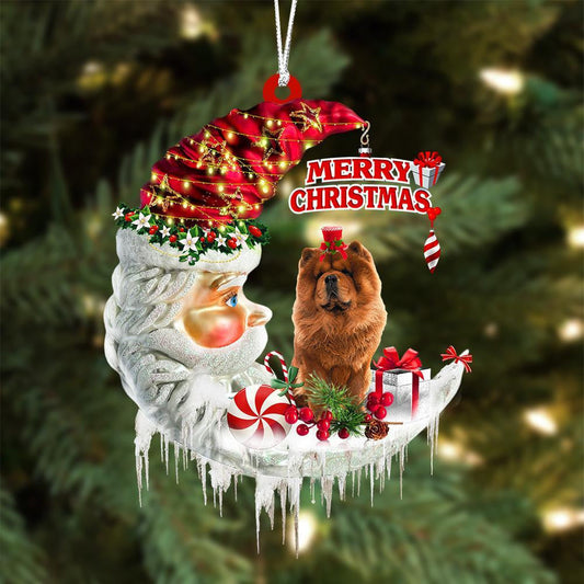 Chow Chow On The Moon Merry Christmas Hanging Ornament Flat Acrylic Dog Ornament OO2087