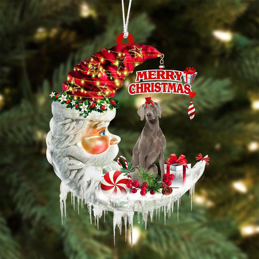 Weimaraner On The Moon Merry Christmas Hanging Ornament Flat Acrylic Dog Ornament OO2081