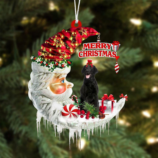 Black Labrador Retriever On The Moon Merry Christmas Hanging Ornament Flat Acrylic Dog Ornament OO2080