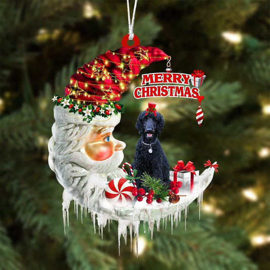 Black Poodle On The Moon Merry Christmas Hanging Ornament Flat Acrylic Dog Ornament OO2075