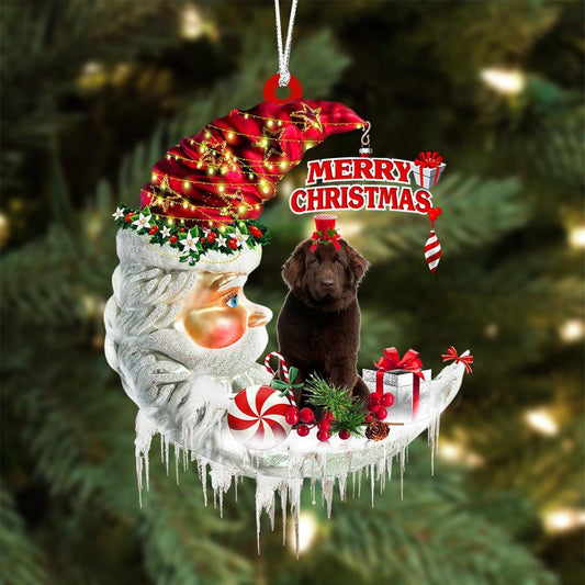 Newfoundland On The Moon Merry Christmas Hanging Ornament Flat Acrylic Dog Ornament OO2073