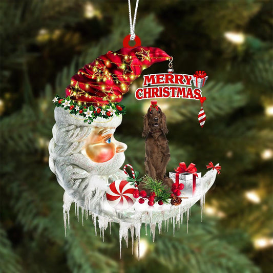 Irish Setter On The Moon Merry Christmas Hanging Ornament Flat Acrylic Dog Ornament OO2068