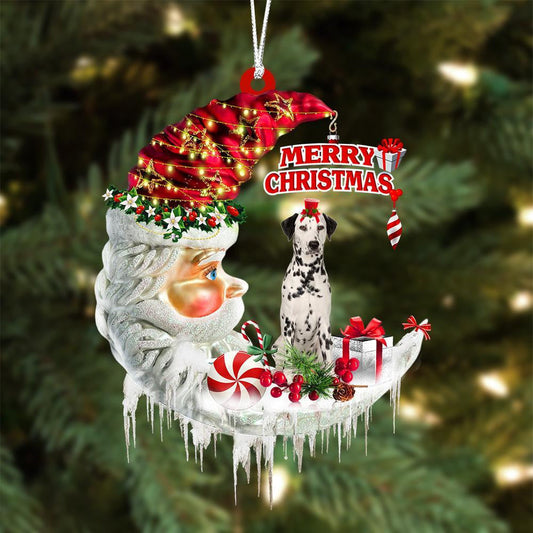 Dalmatian On The Moon Merry Christmas Hanging Ornament Flat Acrylic Dog Ornament OO2067