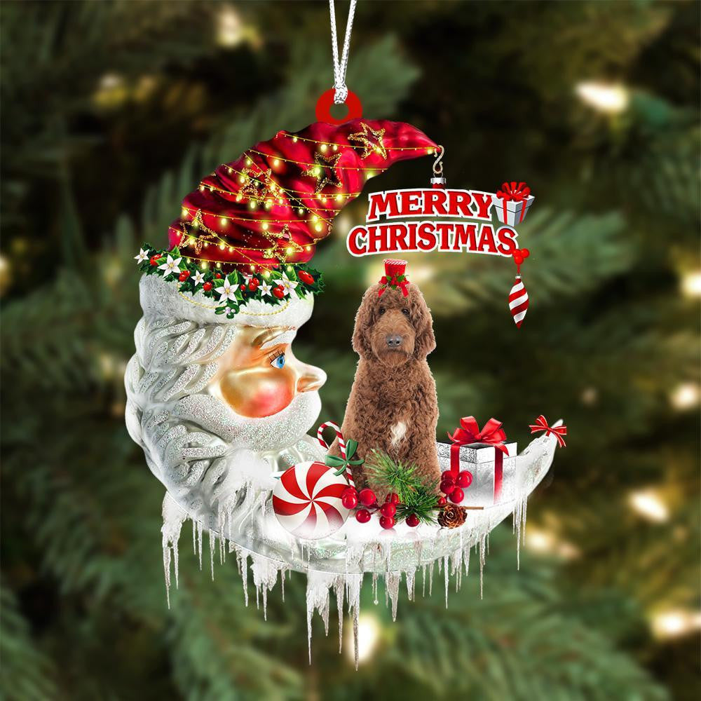 Goldendoodle On The Moon Merry Christmas Hanging Ornament Flat Acrylic Dog Ornament OO2065