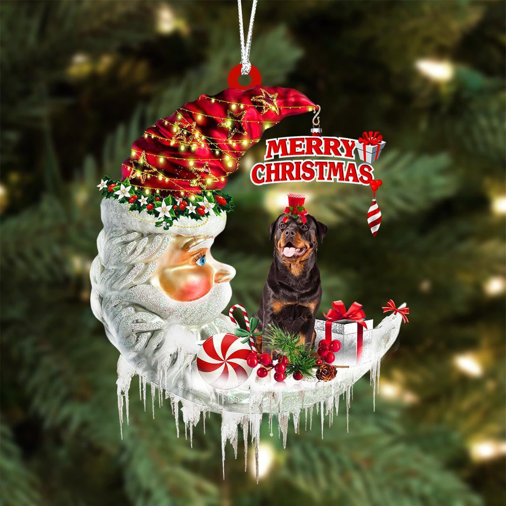 Rottweiler On The Moon Merry Christmas Hanging Ornament Flat Acrylic Dog Ornament OO2058